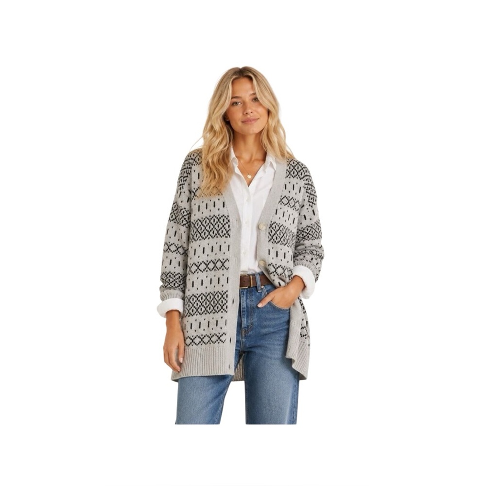 Evereve Fair Isle Chunky Knit Button Front Cardigan